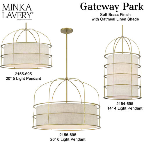 Gateway Park 4 Light 14 inch Soft Brass Pendant Ceiling Light